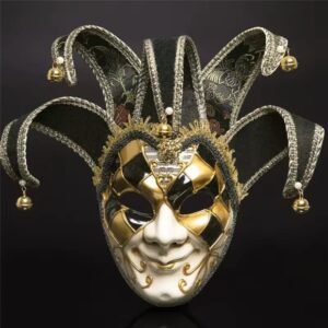deluxe venetian jester mask (black/gold)