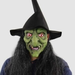green witch latex mask with hat