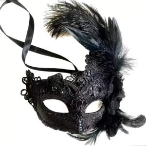 feather lace masquerade mask (black)
