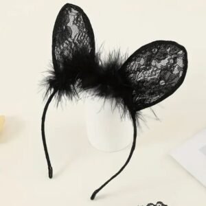 Black Lace Bunny Ears Headband